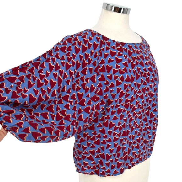 Maeve Anthropologie Blue Hearts Silk Blouse Kimono Style Size Small - Picture 4 of 14